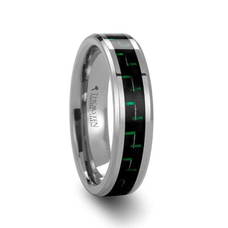 ATRONIUS Tungsten Carbide Wedding Band with Black & Green Carbon Fiber Inlay - 6mm - 10mm - Thorsten Rings