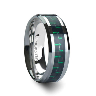 ATRONIUS Tungsten Carbide Wedding Band with Black & Green Carbon Fiber Inlay - 6mm - 10mm - Thorsten Rings