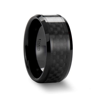 DAYTONA Black Ceramic with Black Carbon Fiber Inlay Wedding Band - 10mm - Thorsten Rings