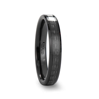 ONYX Black Carbon Fiber Inlaid Black Ceramic Wedding Band - 4mm - 12mm - Thorsten Rings