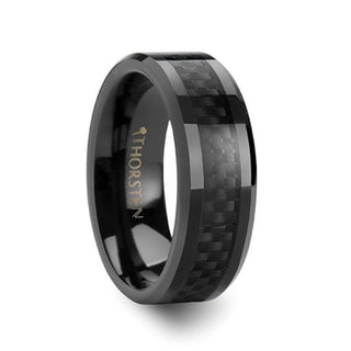 DAYTONA Black Ceramic with Black Carbon Fiber Inlay Wedding Band - 10mm - Thorsten Rings