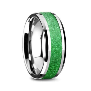 LAWRENCE Tungsten Carbide Bevel Edged Men’s Ring with Sparkling Green Inlay - 8mm - Thorsten Rings