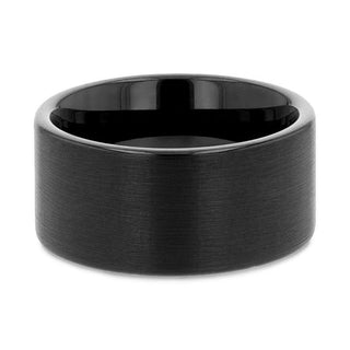 BALTIMORE Flat Style Black Tungsten Carbide Ring with Brushed Finish - 12mm - Thorsten Rings