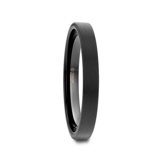 CAROLINA Black Flat Shaped Tungsten Wedding Band for Women with Brushed Finish - 2mm - Thorsten Rings