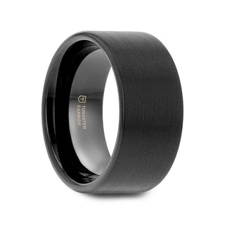 BALTIMORE Flat Style Black Tungsten Carbide Ring with Brushed Finish - 12mm - Thorsten Rings