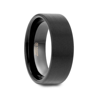 CAROLINA Black Flat Shaped Tungsten Wedding Band for Women with Brushed Finish - 2mm - Thorsten Rings