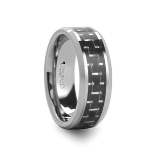 SAN DIEGO Black and Silver Carbon Fiber Inlaid Tungsten Ring - 8mm - Thorsten Rings