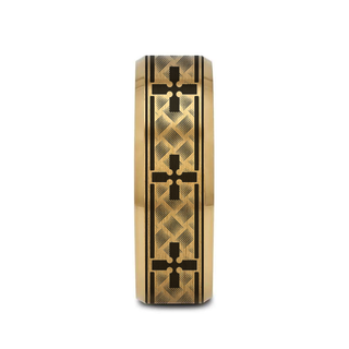 WOVEN CROSSES on Gold Plated Tungsten Carbide Ring with Beveled Edges