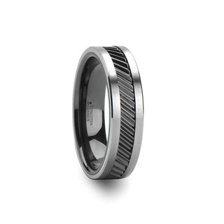 HELIX Gear Teeth Pattern Black Ceramic and Tungsten Ring - 6mm, 8mm, 10mm - Thorsten Rings