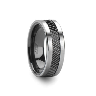 HELIX Gear Teeth Pattern Black Ceramic and Tungsten Ring - 6mm, 8mm, 10mm - Thorsten Rings