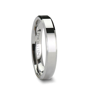 BELLISSIMA Ladies White Tungsten Wedding Band with Beveled Edges - 4mm - 6mm - Thorsten Rings