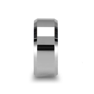 LAWTON White Tungsten Wedding Band with Beveled Edges - 10mm - Thorsten Rings