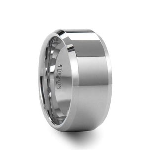 LAWTON White Tungsten Wedding Band with Beveled Edges - 10mm - Thorsten Rings