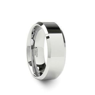 LICHFIELD White Tungsten Wedding Band with Beveled Edges and Polished Finish - 12mm - Thorsten Rings