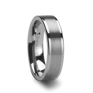 WAYNE Flat White Tungsten Wedding Band with Brushed Finished Center - 4mm - 8mm - Thorsten Rings