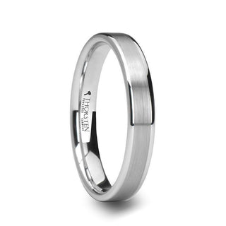 MONET Women's Flat Brushed Center Polished Edges White Tungsten Wedding Band - 4mm - 6mm - Thorsten Rings