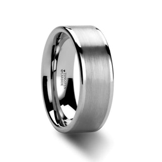 WAYNE Flat White Tungsten Wedding Band with Brushed Finished Center - 4mm - 8mm - Thorsten Rings