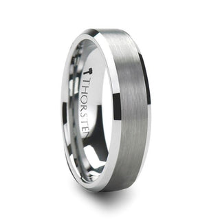 SAIRA Beveled White Tungsten Carbide Ring with Brushed Center - 4mm & 6mm - Thorsten Rings