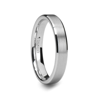 SAIRA Beveled White Tungsten Carbide Ring with Brushed Center - 4mm & 6mm - Thorsten Rings