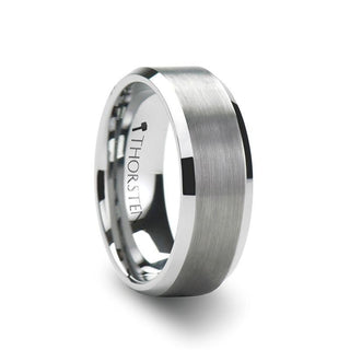 SAIRA Beveled White Tungsten Carbide Ring with Brushed Center - 4mm & 6mm - Thorsten Rings