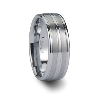 VANCOUVER White Tungsten Wedding Band with Triple Grooves - 8mm - Thorsten Rings