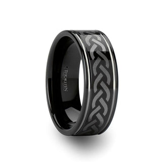 KILMORE Black Tungsten Carbide Ring with Celtic Pattern - 8mm - Thorsten Rings