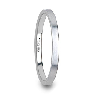 MAISIE Flat Style Womens White Tungsten Carbide Ring with Brushed Finish - 2mm - Thorsten Rings