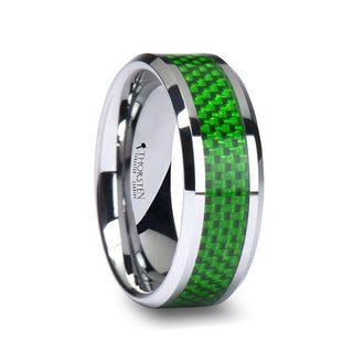 VERMONT Tungsten Wedding Band With Emerald Green Carbon Fiber Inlay - 8mm - Thorsten Rings