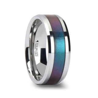 STINGRAY Tungsten Carbide Ring with Blue/Purple Color Changing Inlay - 4mm - 10mm - Thorsten Rings