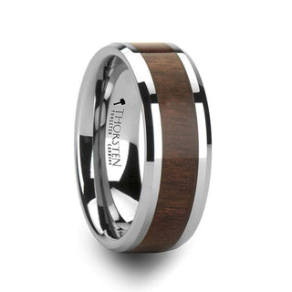 HALIFAX Tungsten Wedding Band with Bevels and Black Walnut Wood Inlay - 4mm - 12mm - Thorsten Rings