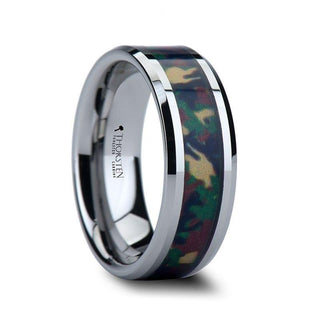 COMMANDO Tungsten Wedding Ring with Military Style Jungle Camouflage Inlay - 6mm - 10 mm - Thorsten Rings