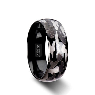 ADMIRAL Domed Black Tungsten Carbide Ring with Black and Gray Camo Pattern - 8mm - Thorsten Rings