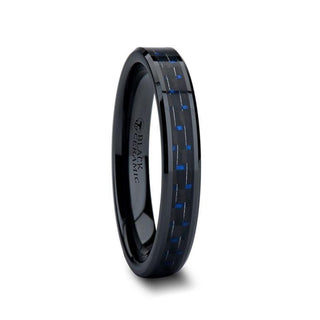 AVITUS Black Beveled Ceramic Ring with Blue & Black Carbon Fiber Inlay - 4mm - 10mm - Thorsten Rings