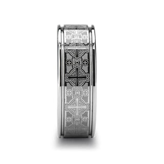 DEACON Flat Tungsten Ring Laser Engraved Celtic Crosses - 8mm - Thorsten Rings