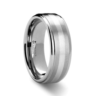 IMPERIAL Raised Brushed Finish Tungsten Carbide Ring with Platinum Inlay- 8 mm - Thorsten Rings