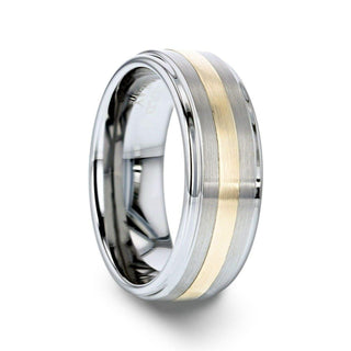 LONDON Gold Inlaid Raised Satin Finish Tungsten Ring - 8 mm - Thorsten Rings