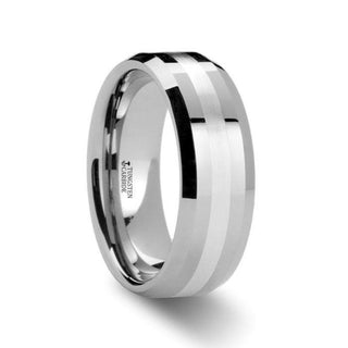 VECTOR Silver Inlaid Beveled Tungsten Ring - 6mm & 8mm - Thorsten Rings
