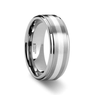 PRAETOR Silver Inlaid Raised Satin Finish Tungsten Ring - 8 mm - Thorsten Rings
