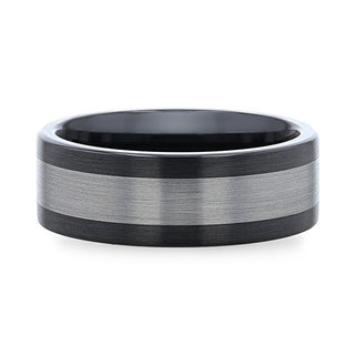 ENDAST Ceramic Inlay Black Tungsten Wedding Band With Flat Brushed Edges - 8mm - Thorsten Rings