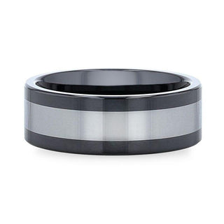 HUSKEY Ceramic ring with Tungsten Inlay Wedding Band With Flat Polished Edges - 8mm - Thorsten Rings