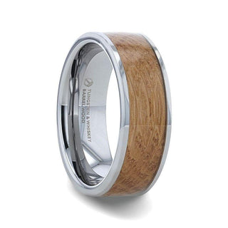MALT Whiskey Barrel Inlaid Tungsten Men's Wedding Band With Flat Polished Edges Made From Genuine Whiskey Barrels - 8mm - Thorsten Rings