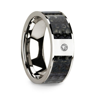 Flat 14k White Gold with Blue Dinosaur Bone Inlay & White Diamond Setting - 8mm - Thorsten Rings