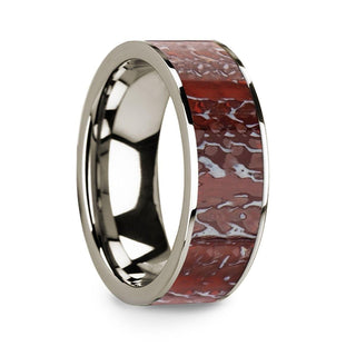 Flat 14k White Gold with Red Dinosaur Bone Inlay - 8mm - Thorsten Rings