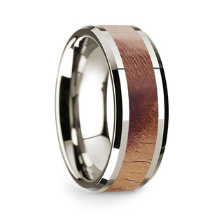 14k White Gold Polished Beveled Edges Men's Wedding Band with Olive Wood Inlay - 8 mm - Thorsten Rings