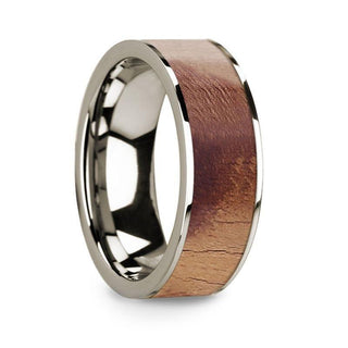 Flat Polished 14k White Gold Wedding Ring with Olive Wood Inlay - 8 mm - Thorsten Rings