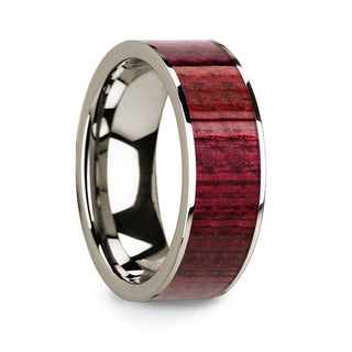 Purpleheart Inlaid 14k White Gold Men’s Wedding Band with Polished Finish - 8mm - Thorsten Rings