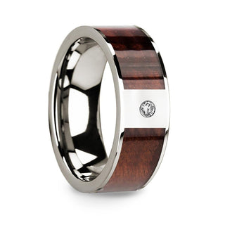 Redwood Inlaid Polished 14k White Gold Men’s Wedding Ring with Diamond Center - 8mm - Thorsten Rings