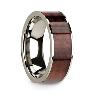 Polished 14k White Gold Men’s Wedding Band with Redwood Inlay - 8mm - Thorsten Rings