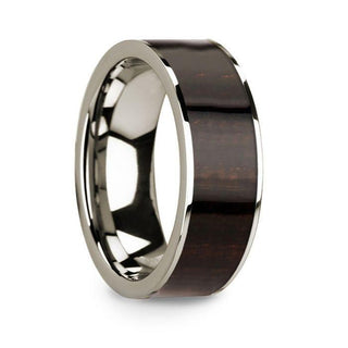 Men’s Polished 14k White Gold with Ebony Wood Inlay Wedding Ring - 8mm - Thorsten Rings