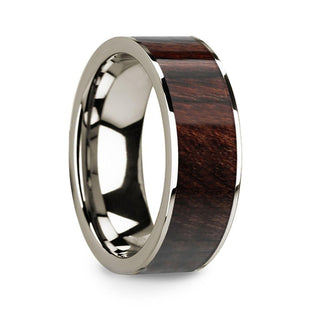 14k White Gold Men’s Flat Wedding Ring with Bubinga Wood Inlay - 8mm - Thorsten Rings